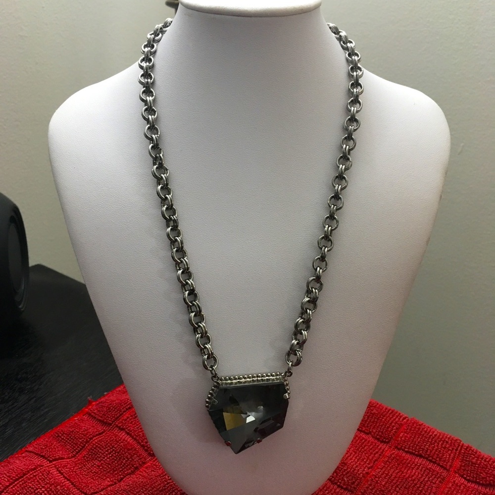 Kaput Fancy Collier Smoke Glass Oxidized Silver Custome Necklace